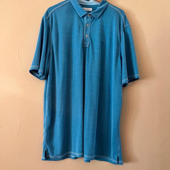 Tommy Bahama Men's Teal Light Striped Golf Polo EUC | Size XLT (Tall) - Picture 2 of 5
